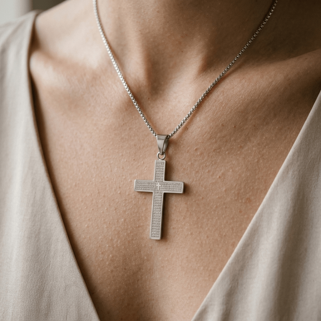 Scripture Cross Necklace Black Gunmetal Unisex Necklace Soulful Faith Christian Apparel & Jewelry