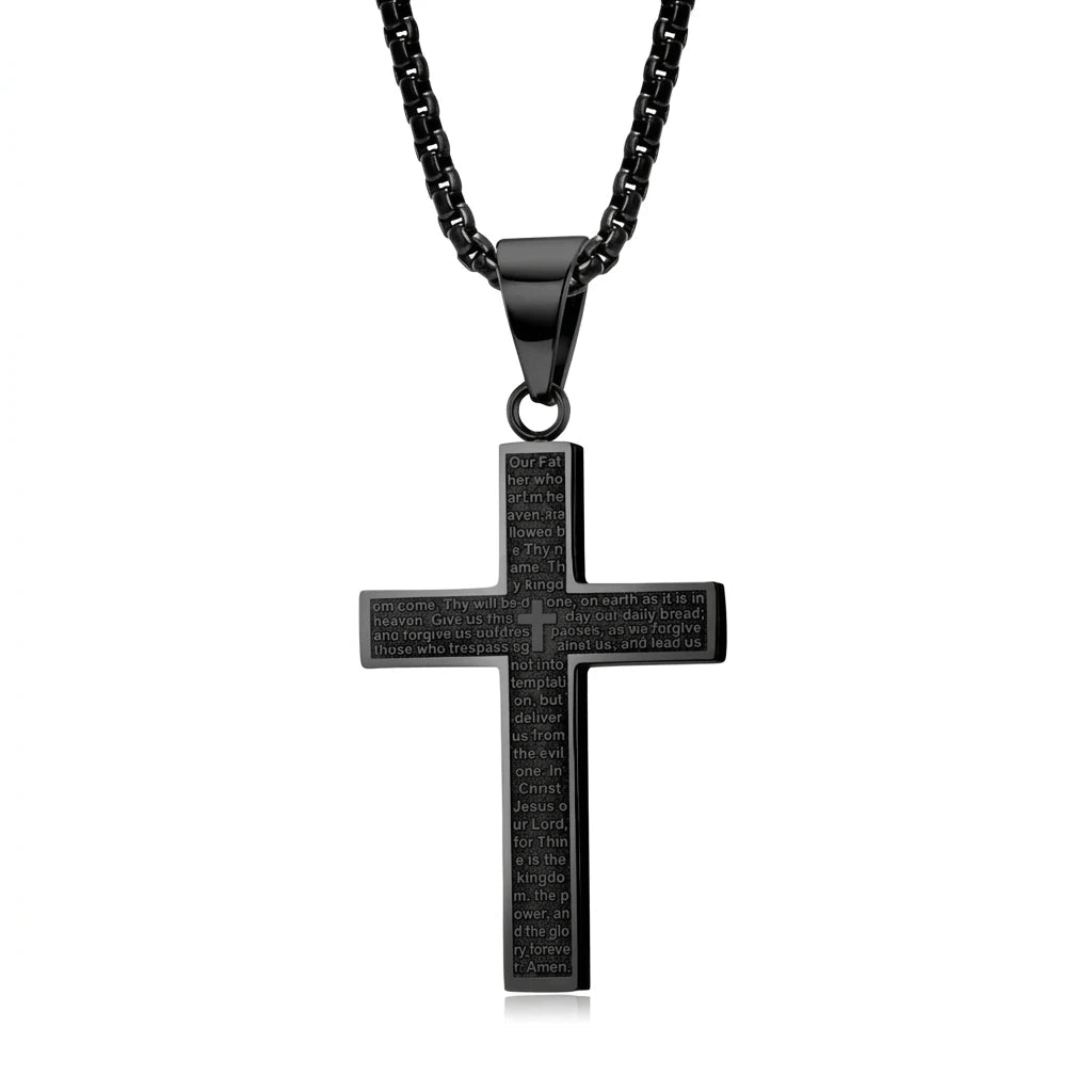 Scripture Cross Necklace Black Gunmetal Unisex Necklace Soulful Faith Christian Apparel & Jewelry