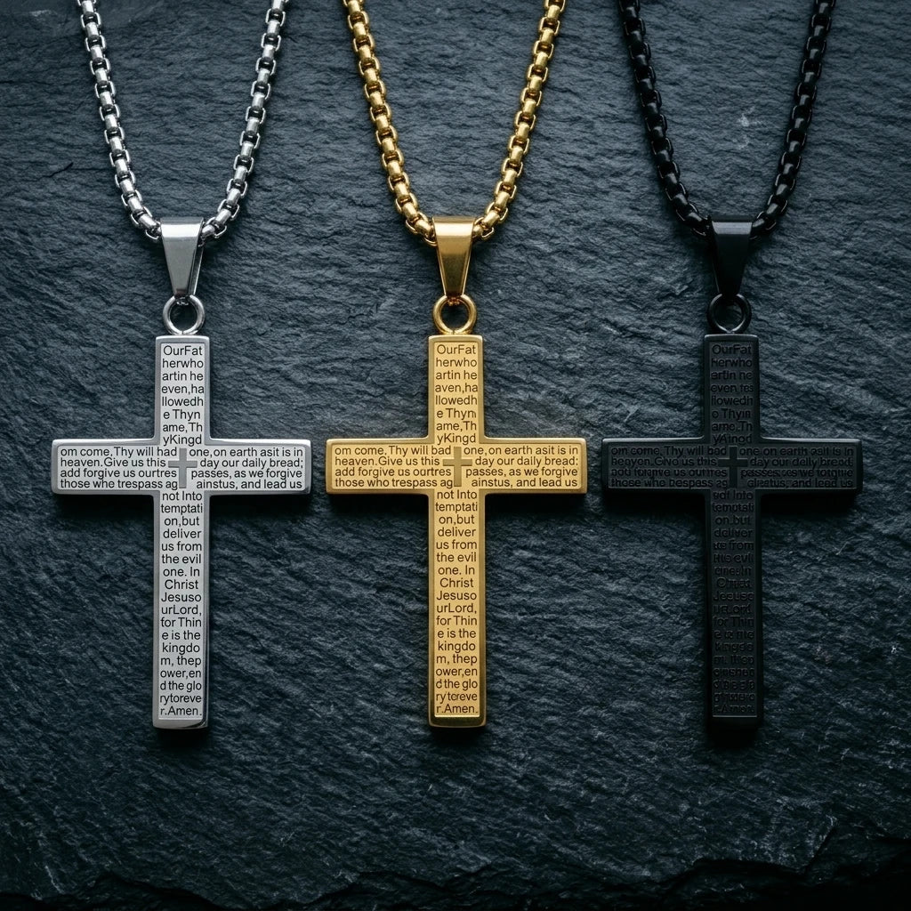Scripture Cross Necklace Black Gunmetal Unisex Necklace Soulful Faith Christian Apparel & Jewelry
