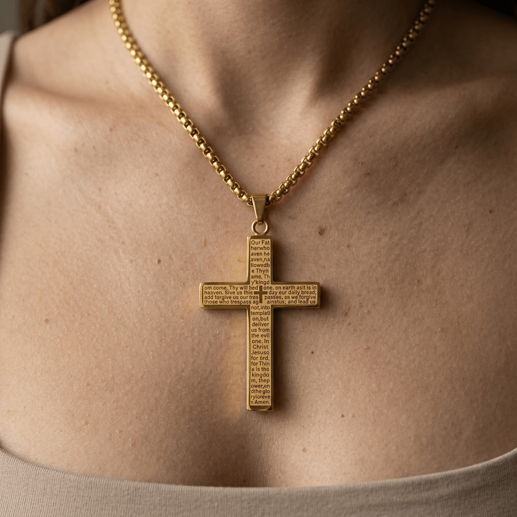 Scripture Cross Necklace Black Gunmetal Unisex Necklace Soulful Faith Christian Apparel & Jewelry