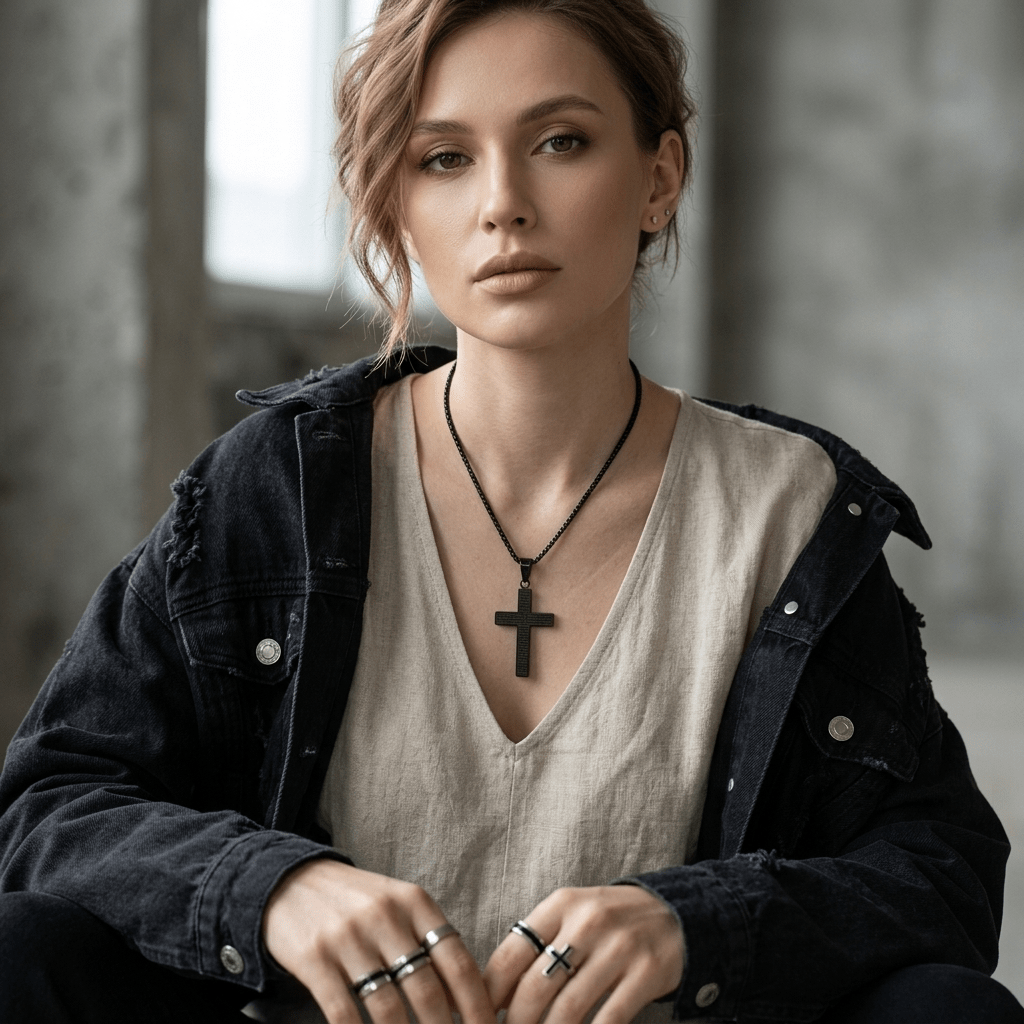 Scripture Cross Necklace Black Gunmetal Unisex Necklace Soulful Faith Christian Apparel & Jewelry