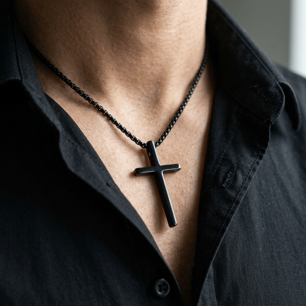 Sleek Cross Pendant Necklace Black Men's Necklace Soulful Faith Christian Apparel & Jewelry
