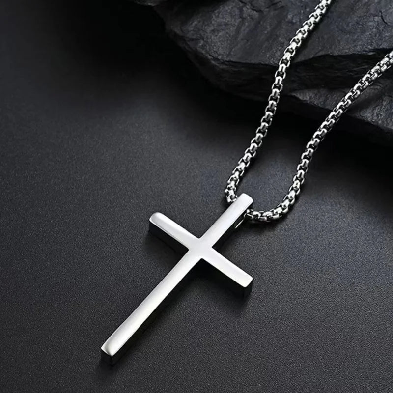 Sleek Cross Pendant Necklace Silver Men's Necklace Soulful Faith Christian Apparel & Jewelry