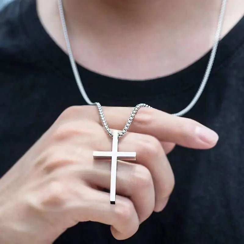 Sleek Cross Pendant Necklace Silver Men's Necklace Soulful Faith Christian Apparel & Jewelry