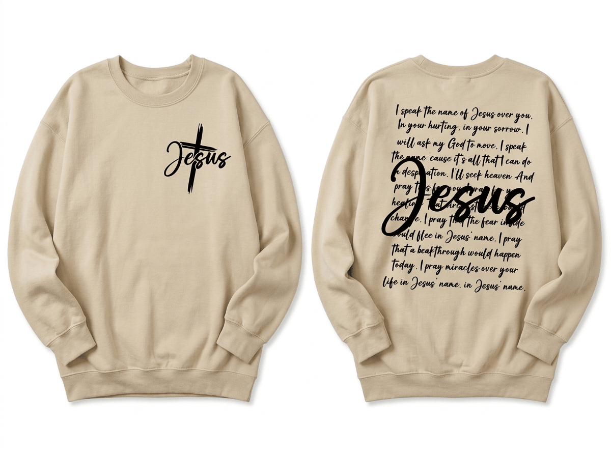 I Speak the Name of Jesus Sweatshirt Khaki Women's Sweatshirt Soulful Faith Christian Apparel & Jewelry