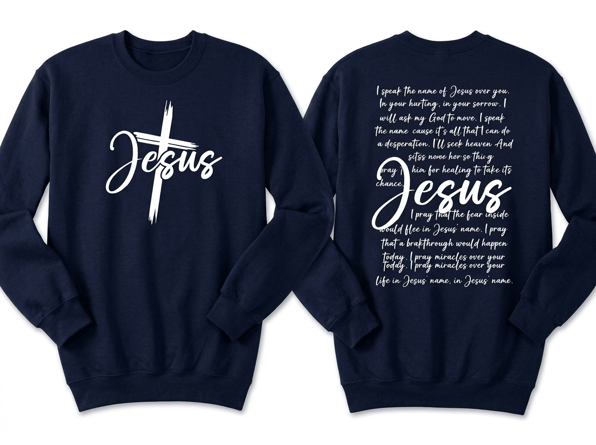 I Speak the Name of Jesus Sweatshirt Navy Women's Sweatshirt Soulful Faith Christian Apparel & Jewelry