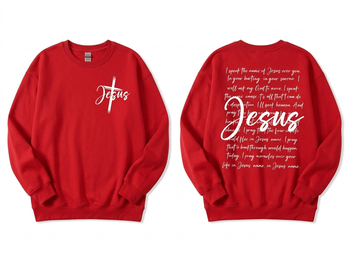 I Speak the Name of Jesus Sweatshirt Red Women's Sweatshirt Soulful Faith Christian Apparel & Jewelry