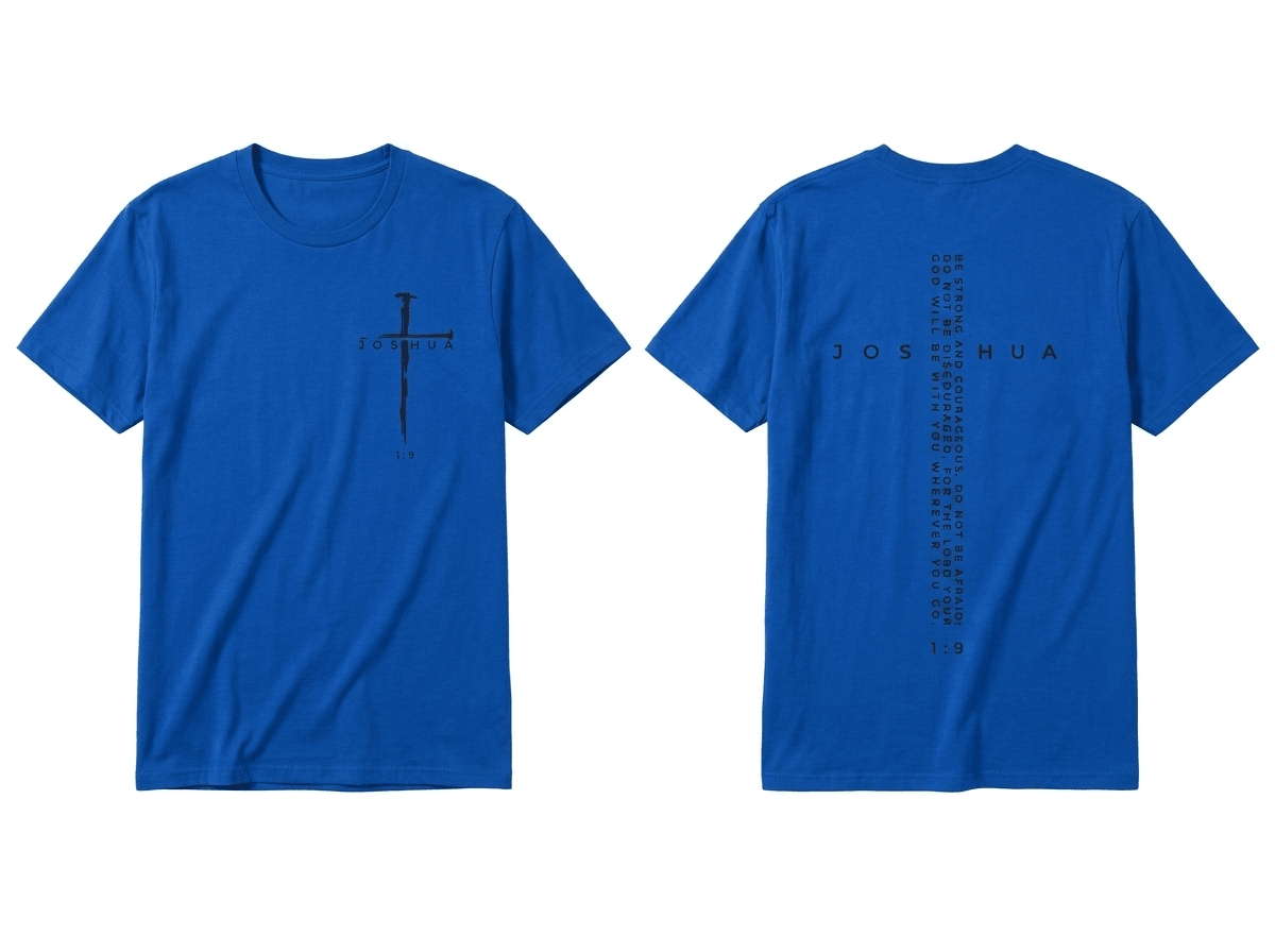 Be Strong and Courageous Tee Blue Men's T-Shirt Soulful Faith Christian Apparel & Jewelry