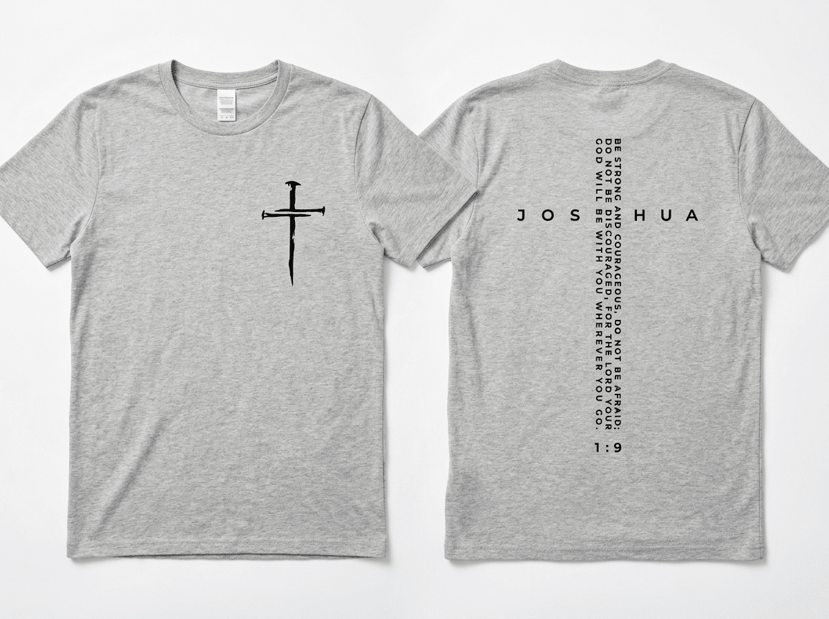Be Strong and Courageous Tee Gray Men's T-Shirt Soulful Faith Christian Apparel & Jewelry