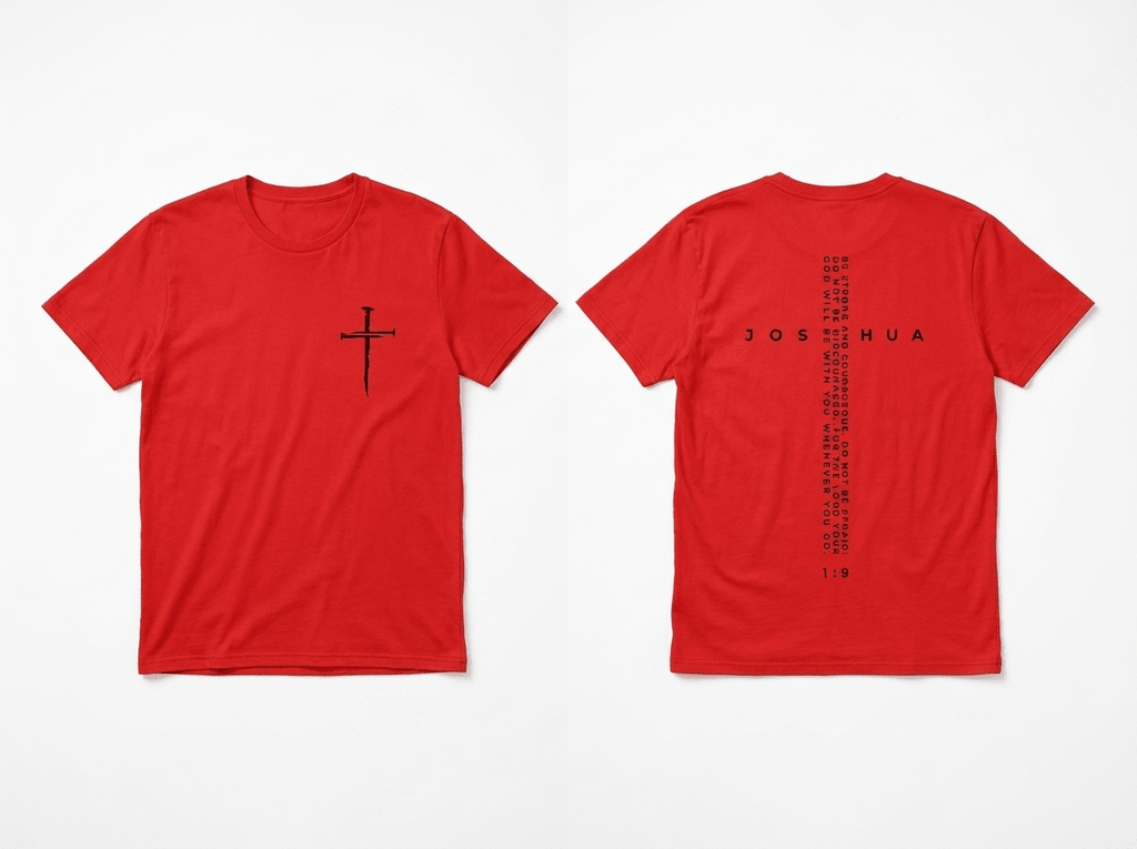 Be Strong and Courageous Tee Red Men's T-Shirt Soulful Faith Christian Apparel & Jewelry