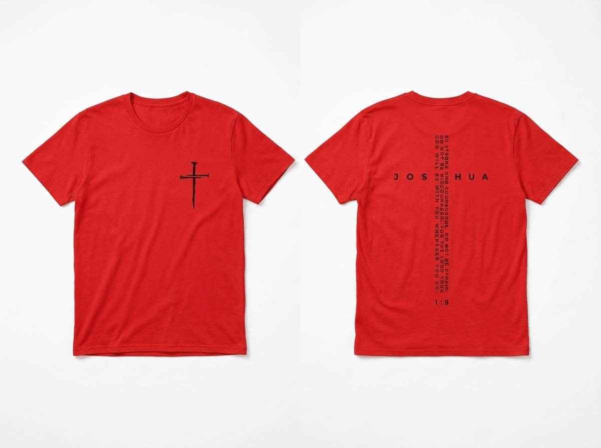Be Strong and Courageous Tee Red Men's T-Shirt Soulful Faith Christian Apparel & Jewelry