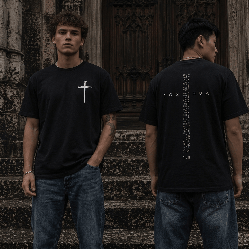 Be Strong and Courageous Tee Red Men's T-Shirt Soulful Faith Christian Apparel & Jewelry