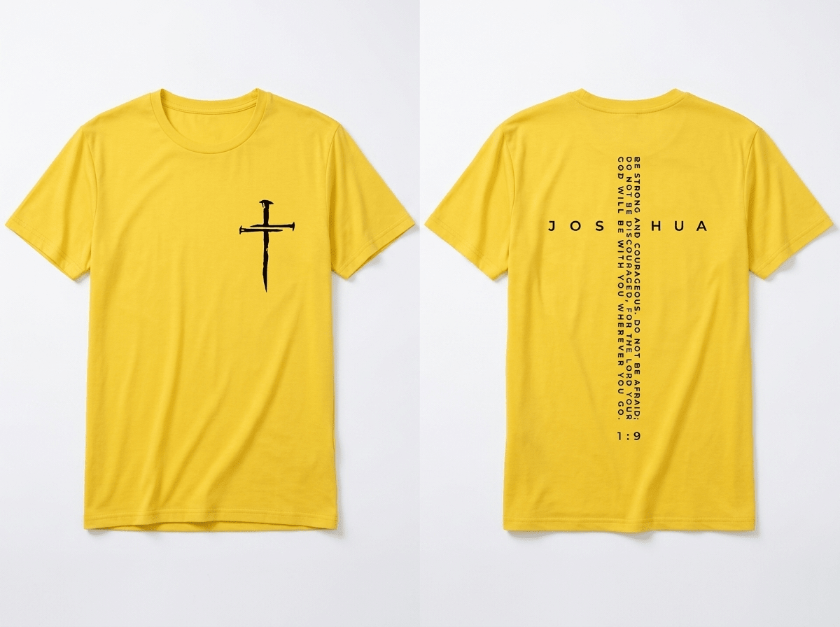 Be Strong and Courageous Tee Yellow Men's T-Shirt Soulful Faith Christian Apparel & Jewelry