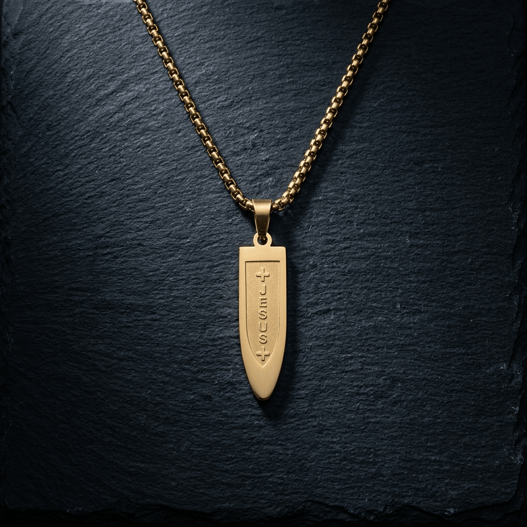 Titanium Scripture Cross Necklace Gold Men's Necklace Soulful Faith Christian Apparel & Jewelry