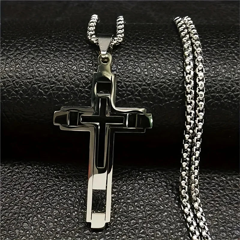 Vintage Cross Necklace Silver Men's Necklace Soulful Faith Christian Apparel & Jewelry