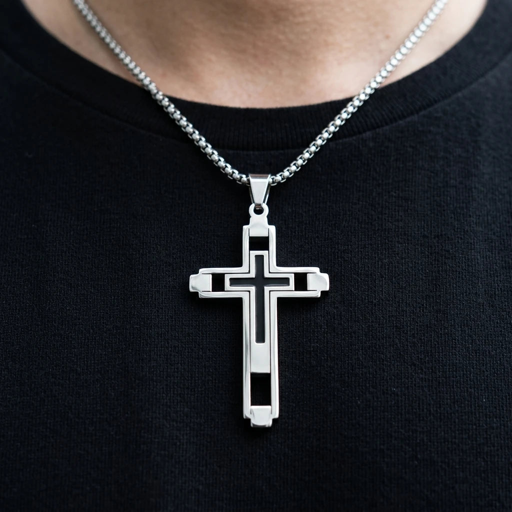 Vintage Cross Necklace Silver Men's Necklace Soulful Faith Christian Apparel & Jewelry