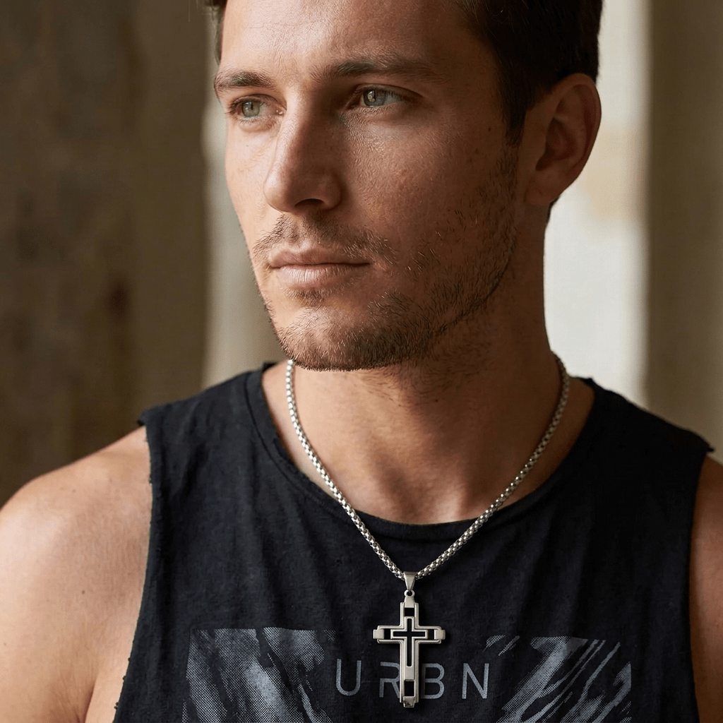 Vintage Cross Necklace Silver Men's Necklace Soulful Faith Christian Apparel & Jewelry
