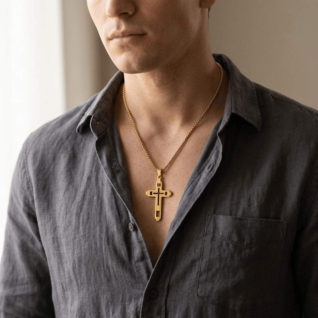 Vintage Cross Necklace Silver Men's Necklace Soulful Faith Christian Apparel & Jewelry