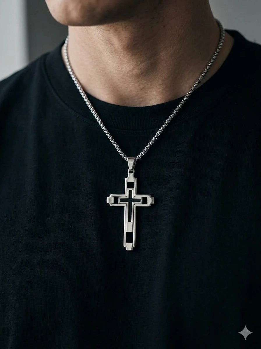 Vintage Cross Necklace Silver Men's Necklace Soulful Faith Christian Apparel & Jewelry