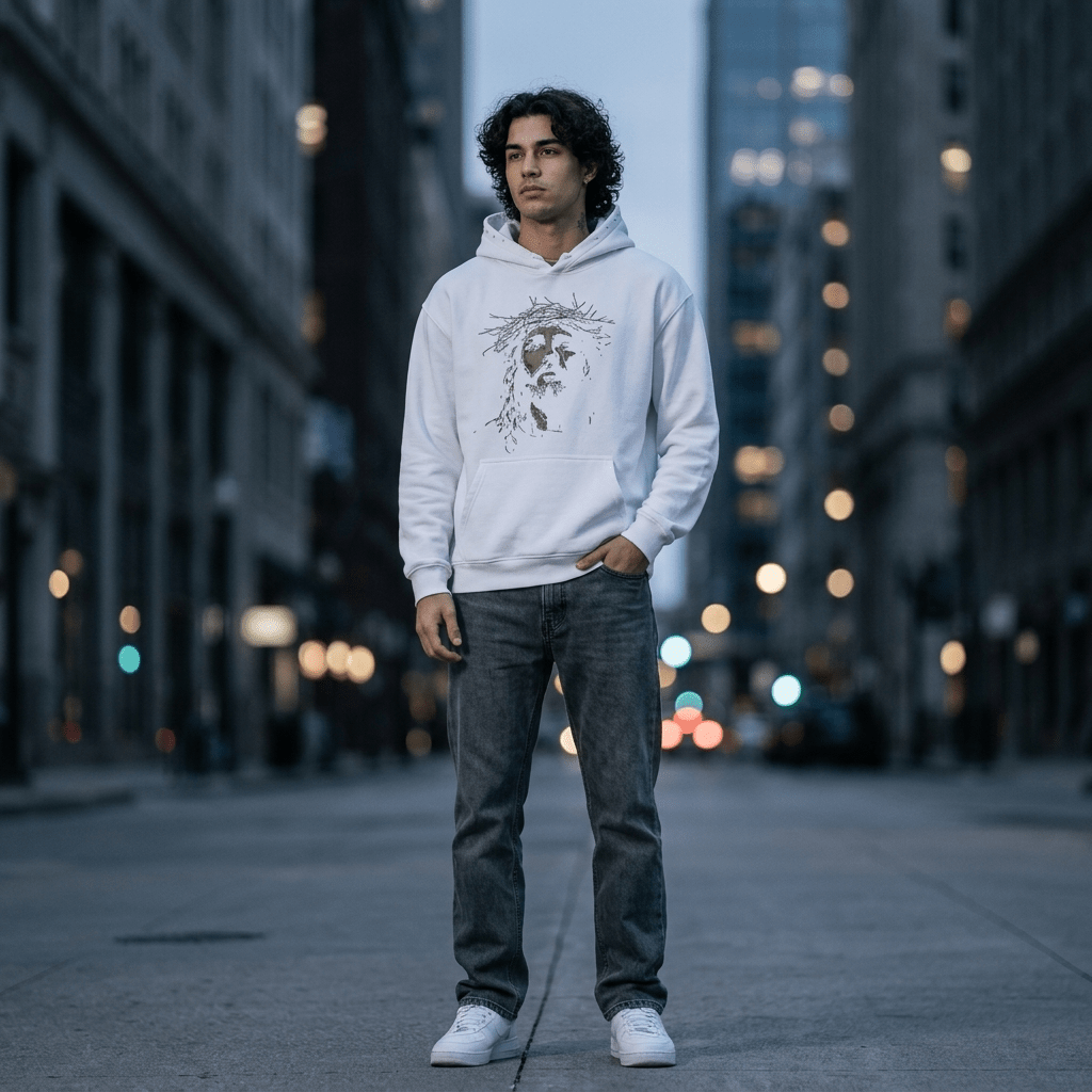 Vintage Jesus Face Hoodie Black Men's Hoodie Soulful Faith Christian Apparel & Jewelry