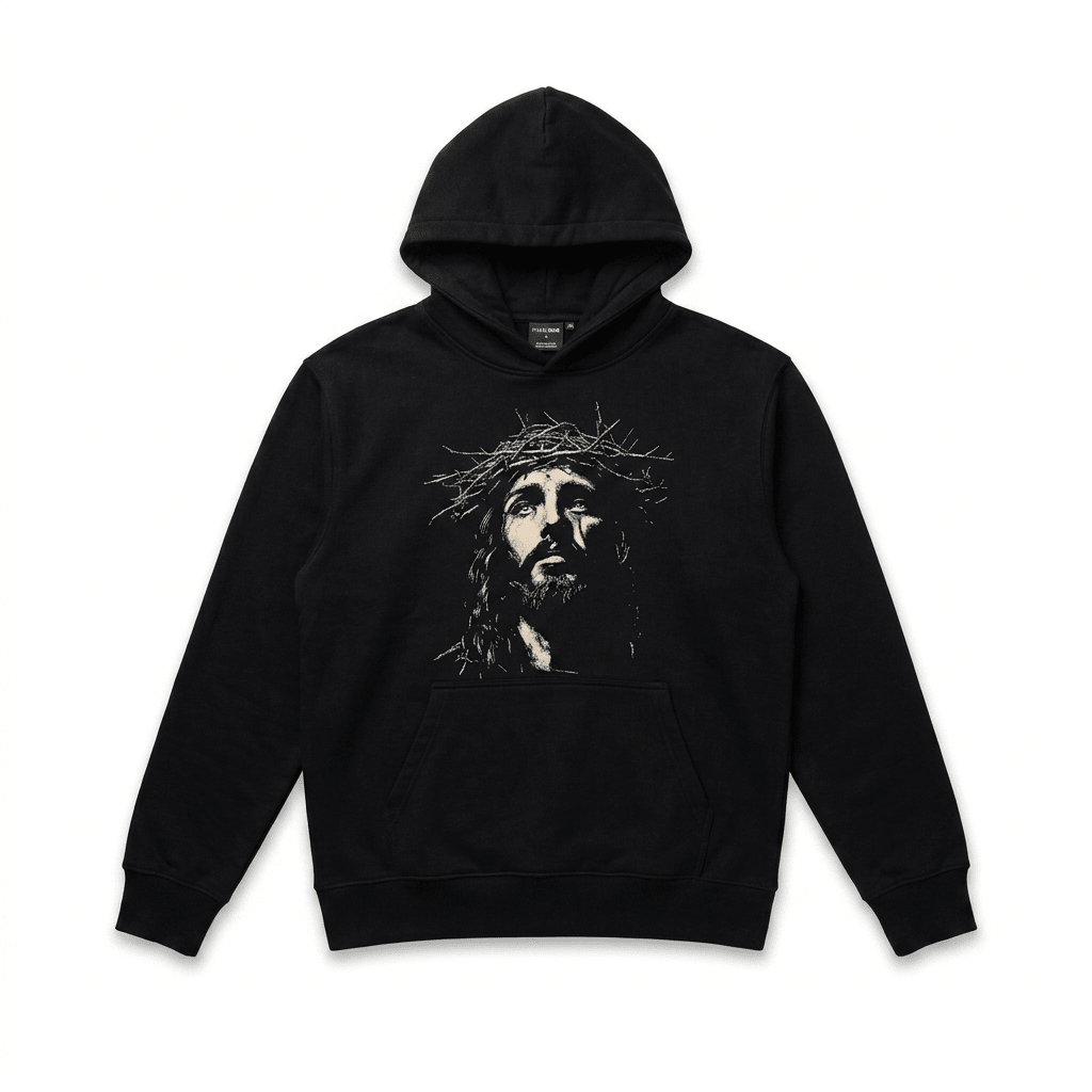 Vintage Jesus Face Hoodie Black Men's Hoodie Soulful Faith Christian Apparel & Jewelry