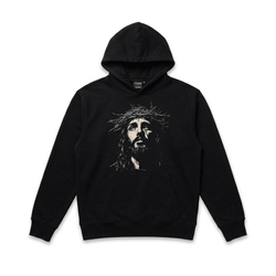 Vintage Jesus Face Hoodie Black Men's Hoodie Soulful Faith Christian Apparel & Jewelry