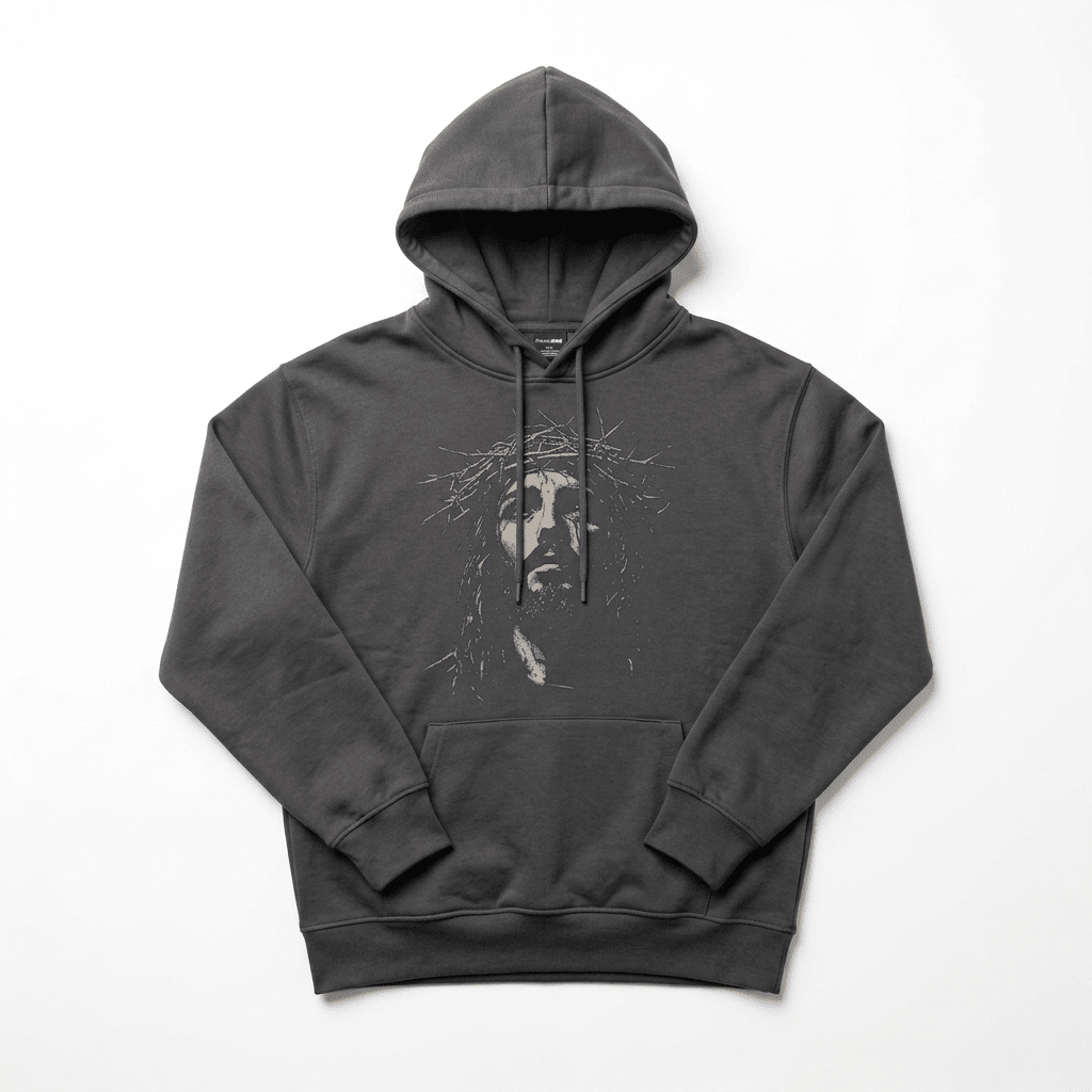 Vintage Jesus Face Hoodie Dark Gray Men's Hoodie Soulful Faith Christian Apparel & Jewelry