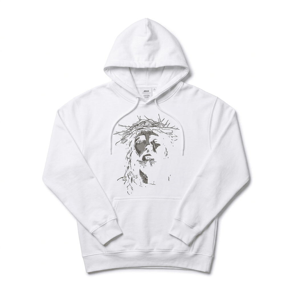 Vintage Jesus Face Hoodie White Men's Hoodie Soulful Faith Christian Apparel & Jewelry