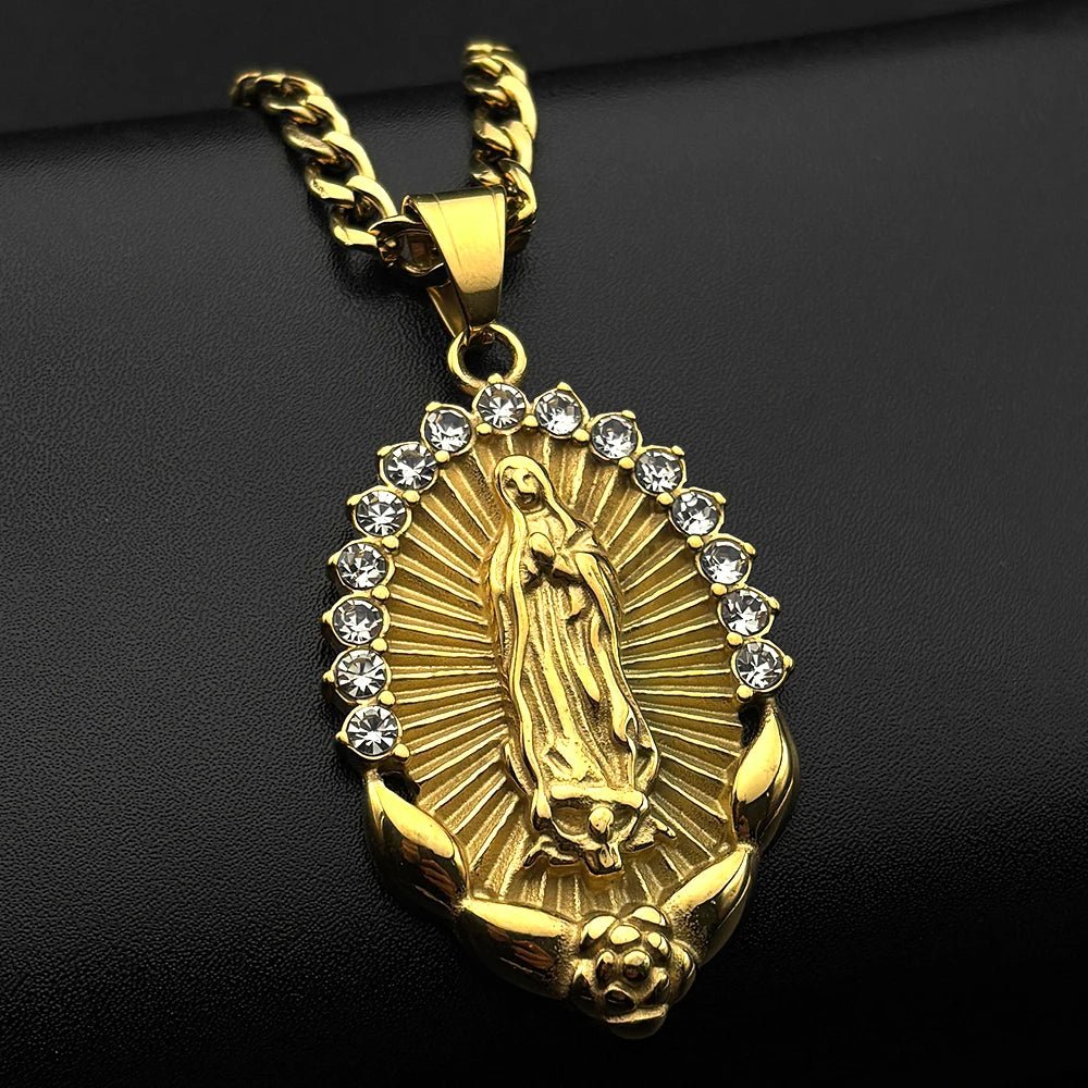 Virgin Mary Pendant Necklace Gold Unisex Necklace Soulful Faith Christian Apparel & Jewelry