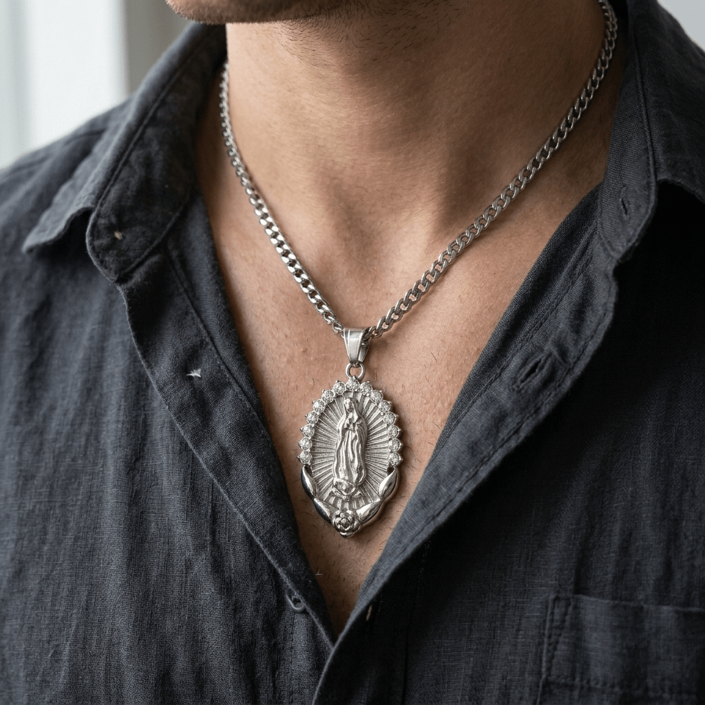 Virgin Mary Pendant Necklace Silver Unisex Necklace Soulful Faith Christian Apparel & Jewelry