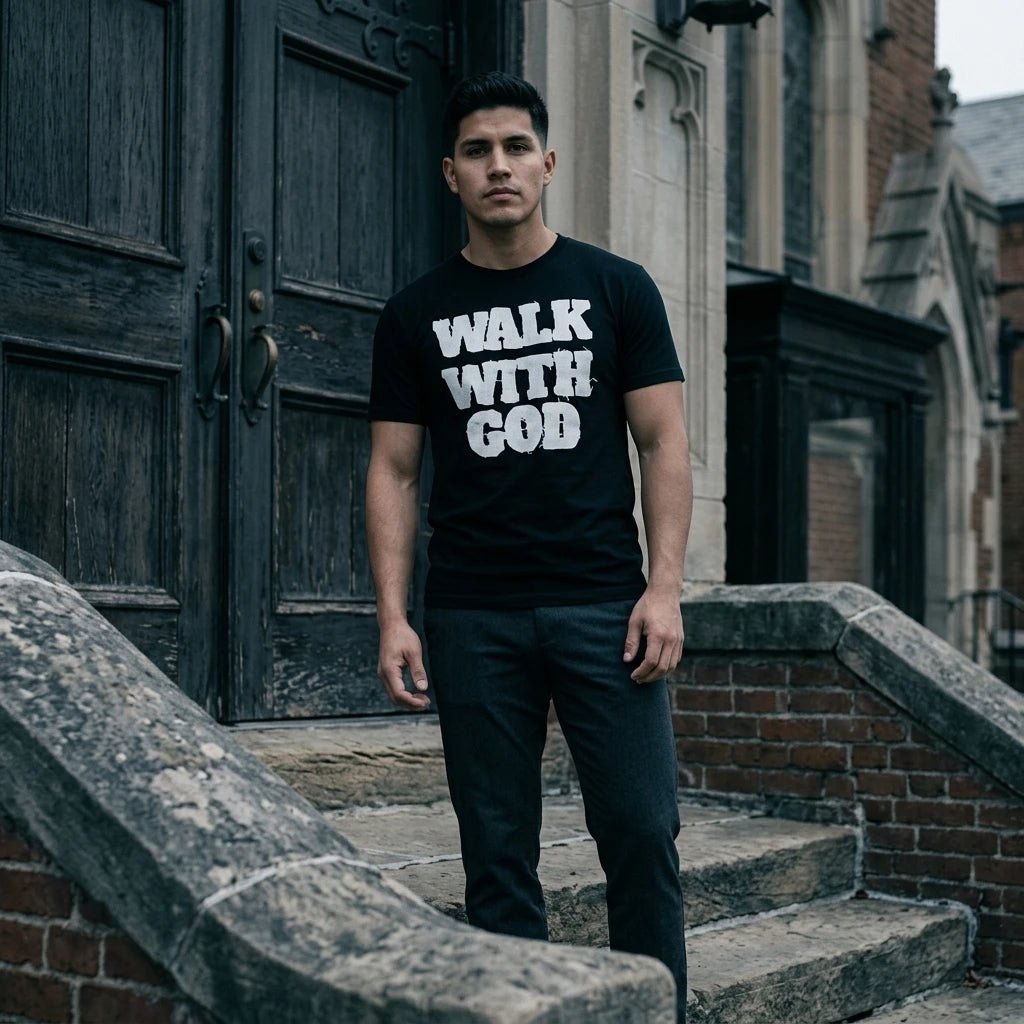 Walk With God Tee Black Men's T-Shirt Soulful Faith Christian Apparel & Jewelry