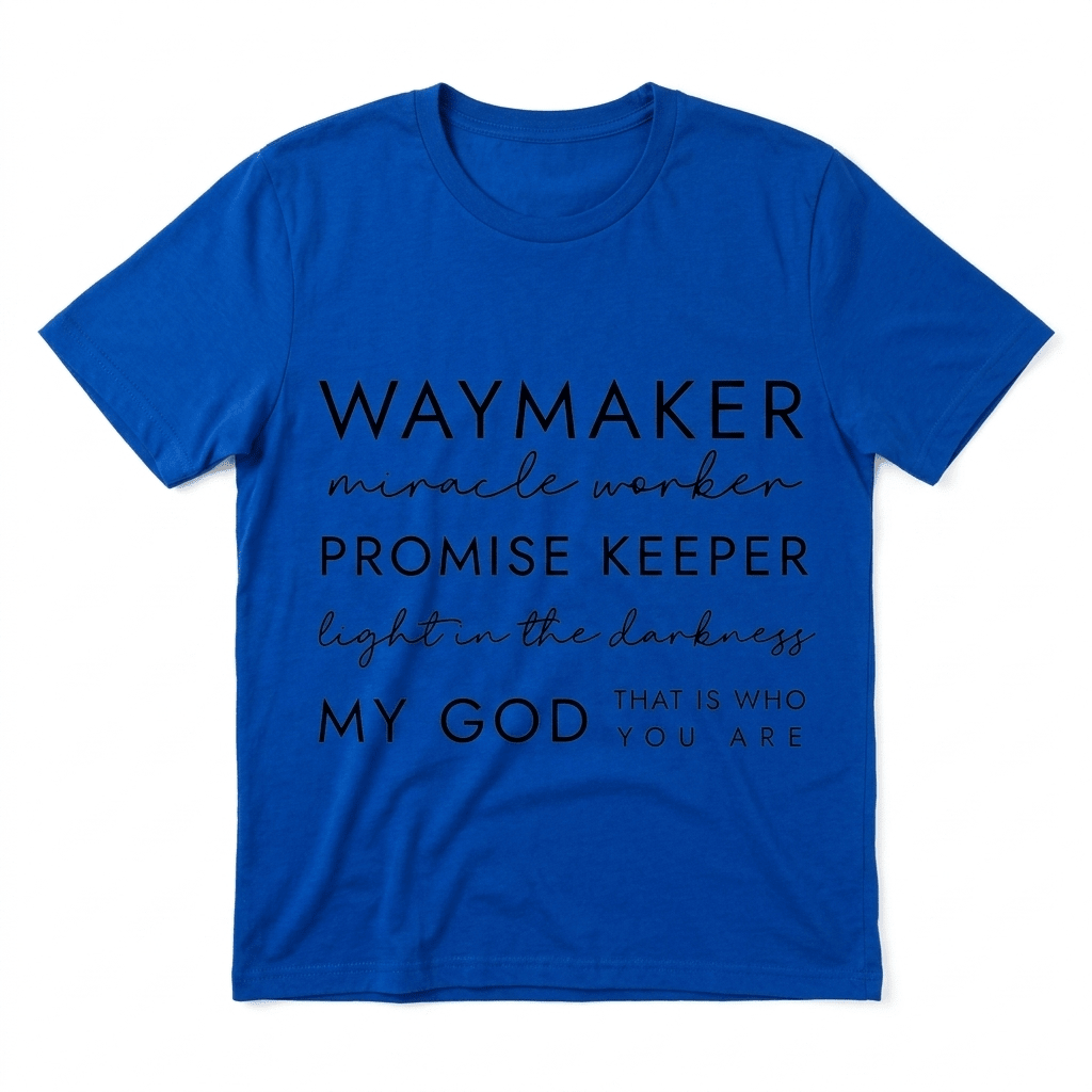 Waymaker Miracle Worker Tee Blue Women's T-Shirt Soulful Faith Christian Apparel & Jewelry