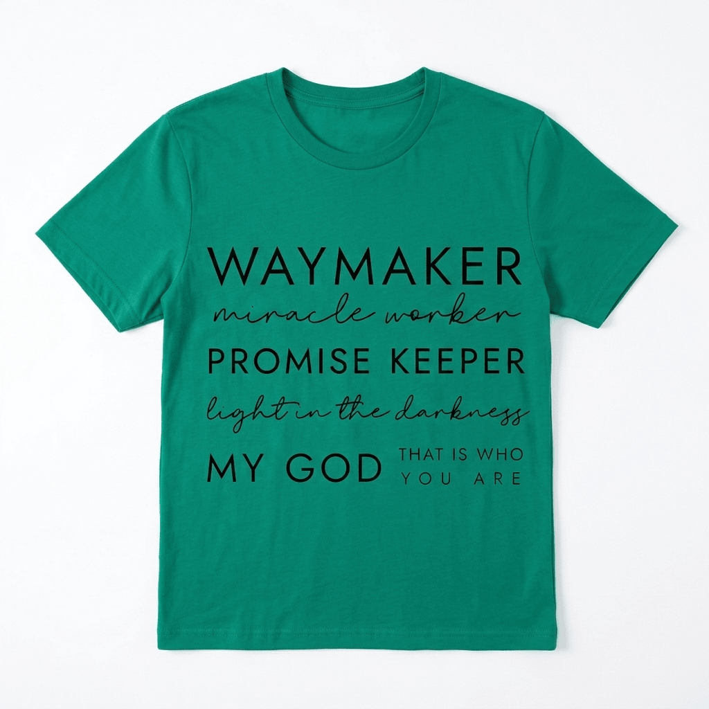 Waymaker Miracle Worker Tee Green Women's T-Shirt Soulful Faith Christian Apparel & Jewelry