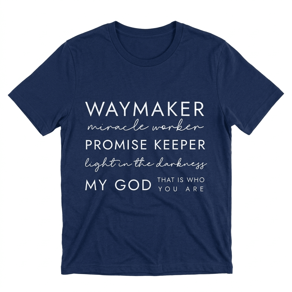 Waymaker Miracle Worker Tee Navy Women's T-Shirt Soulful Faith Christian Apparel & Jewelry