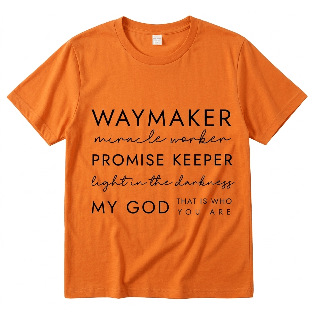 Waymaker Miracle Worker Tee Orange Women's T-Shirt Soulful Faith Christian Apparel & Jewelry