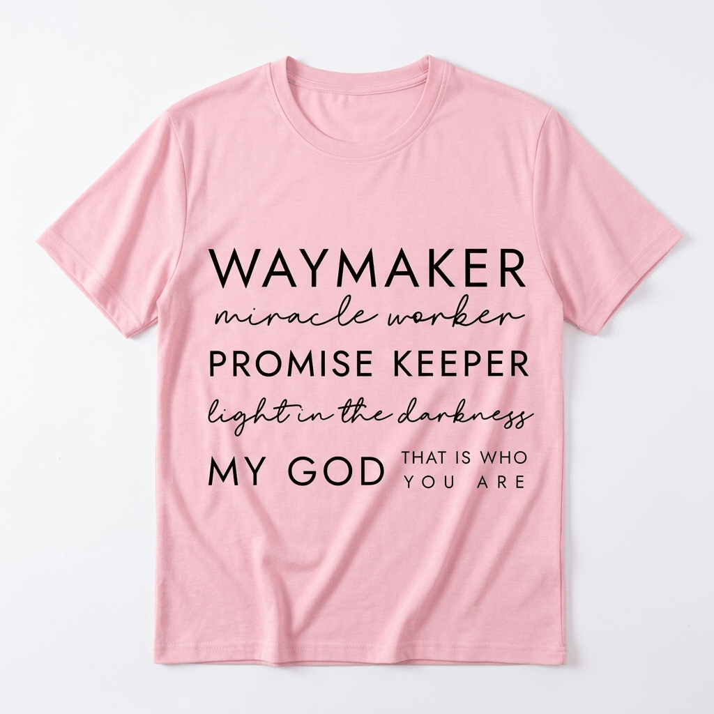 Waymaker Miracle Worker Tee Pink Women's T-Shirt Soulful Faith Christian Apparel & Jewelry