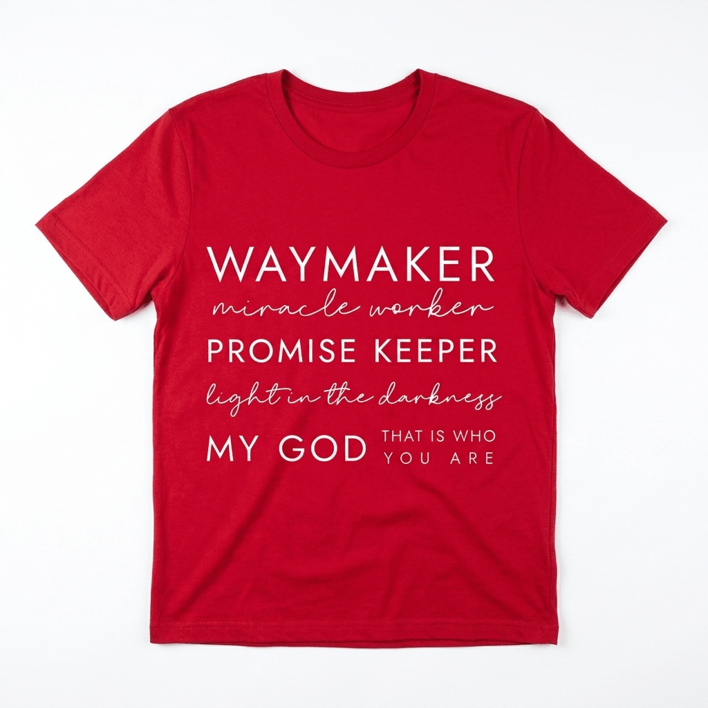 Waymaker Miracle Worker Tee Red Women's T-Shirt Soulful Faith Christian Apparel & Jewelry