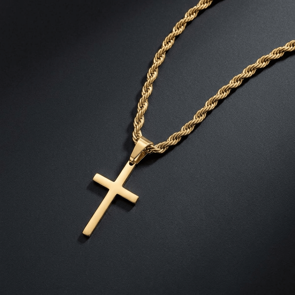 Y2K Cross Pendant Necklace Gold Men's Necklace Soulful Faith Christian Apparel & Jewelry