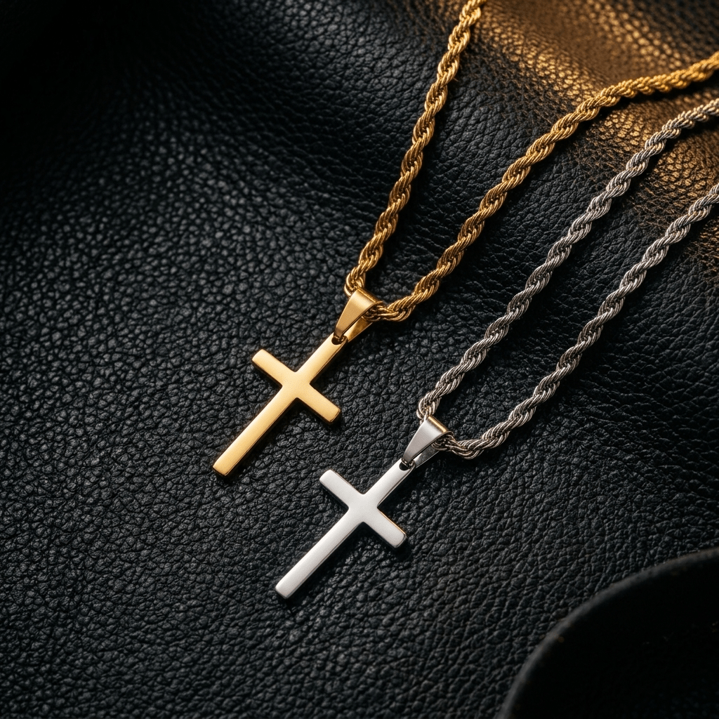 Y2K Cross Pendant Necklace Gold Men's Necklace Soulful Faith Christian Apparel & Jewelry