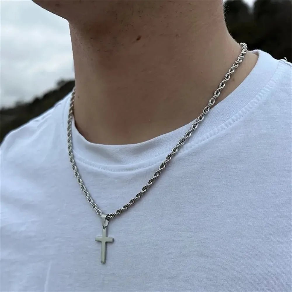 Y2K Cross Pendant Necklace Silver Men's Necklace Soulful Faith Christian Apparel & Jewelry