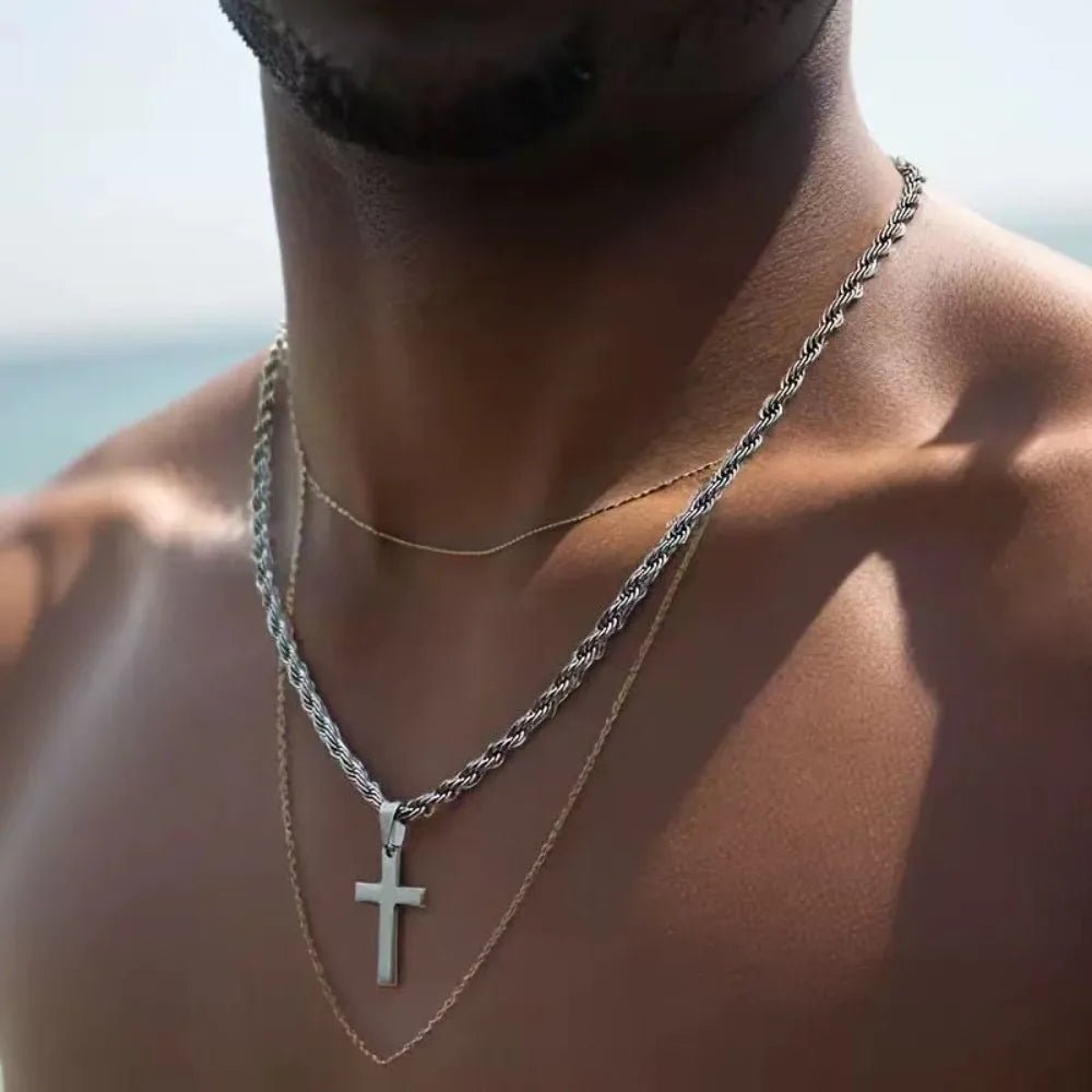 Y2K Cross Pendant Necklace Silver Men's Necklace Soulful Faith Christian Apparel & Jewelry