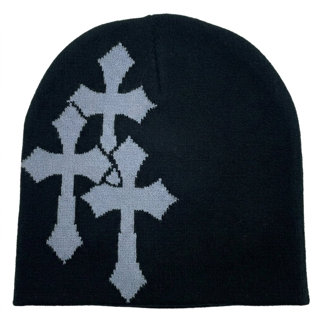 Y2K Crucifix Knitted Hat Black Knitted Hat Soulful Faith Christian Apparel & Jewelry
