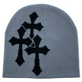 Y2K Crucifix Knitted Hat Gray Knitted Hat Soulful Faith Christian Apparel & Jewelry
