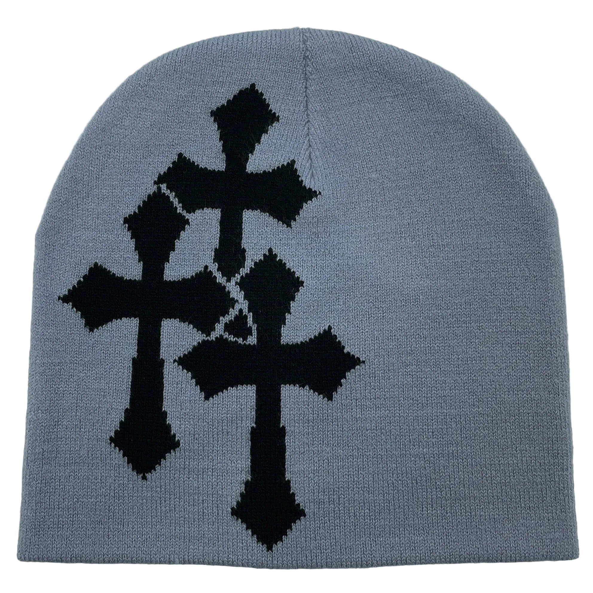 Y2K Crucifix Knitted Hat Gray Knitted Hat Soulful Faith Christian Apparel & Jewelry