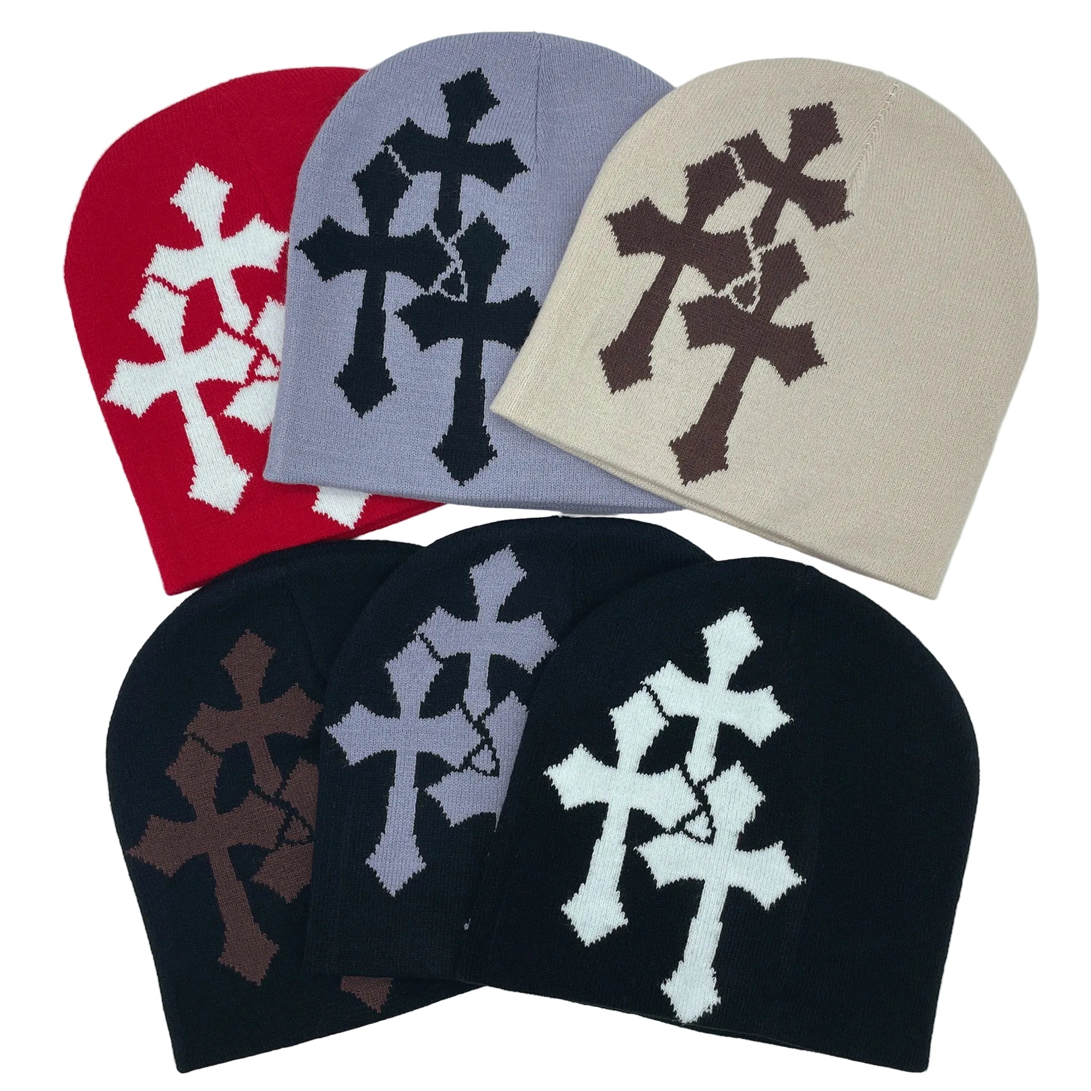 Y2K Crucifix Knitted Hat Gray Knitted Hat Soulful Faith Christian Apparel & Jewelry