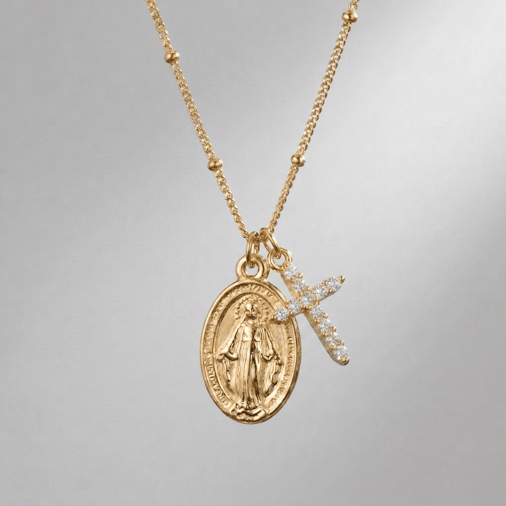 Zircon Virgin Mary Cross Necklace Gold Women's Necklace Soulful Faith Christian Apparel & Jewelry