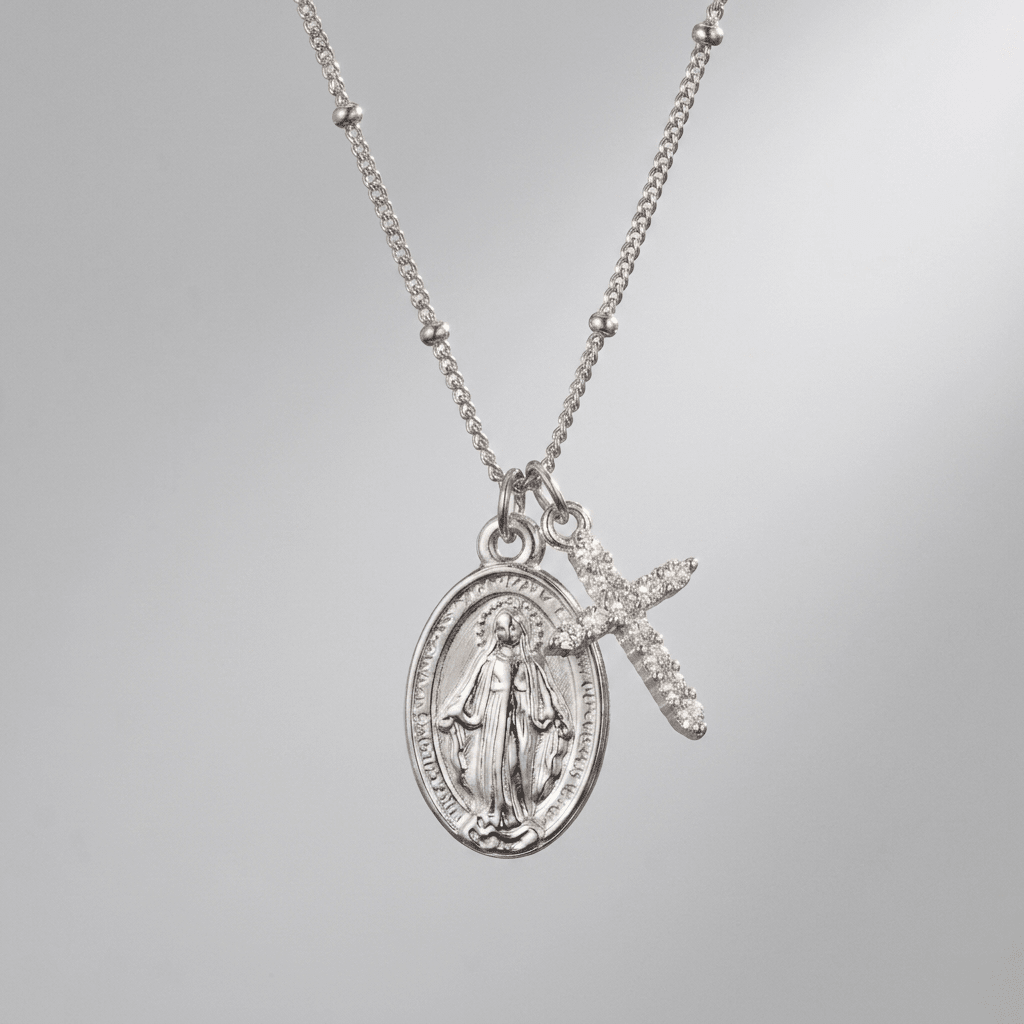 Zircon Virgin Mary Cross Necklace Silver Women's Necklace Soulful Faith Christian Apparel & Jewelry
