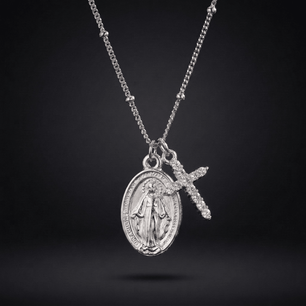 Zircon Virgin Mary Cross Necklace Silver Women's Necklace Soulful Faith Christian Apparel & Jewelry