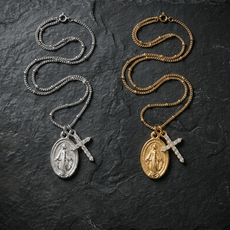 Zircon Virgin Mary Cross Necklace Silver Women's Necklace Soulful Faith Christian Apparel & Jewelry