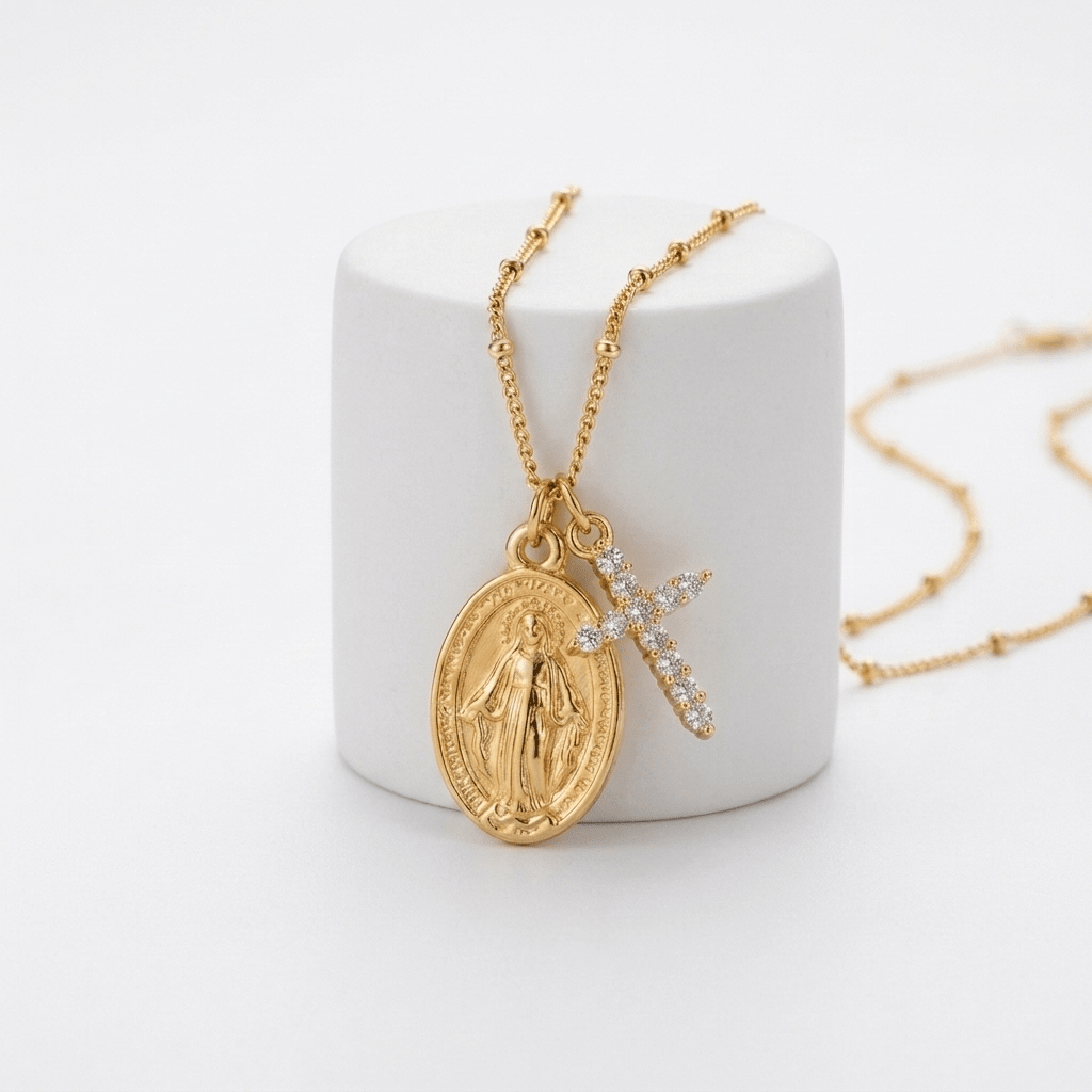 Zircon Virgin Mary Cross Necklace Silver Women's Necklace Soulful Faith Christian Apparel & Jewelry